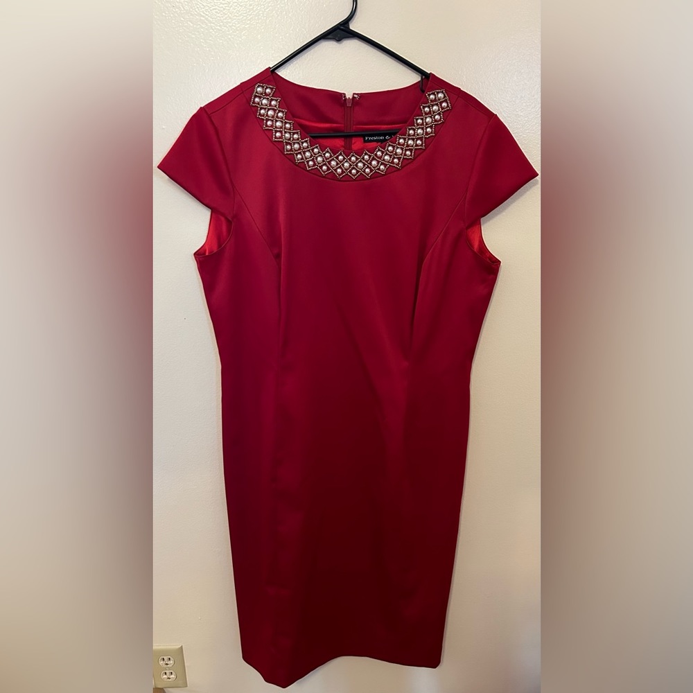 Jeweled neck cap sleeve sheath dress